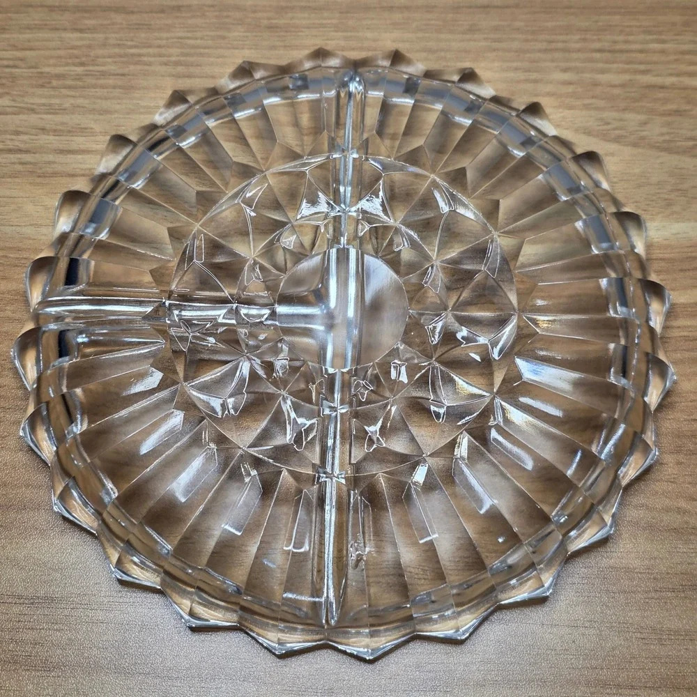 Vintage Indiana Glass 3 Section‎ Relish Divided Serving Platter Dish #1007
